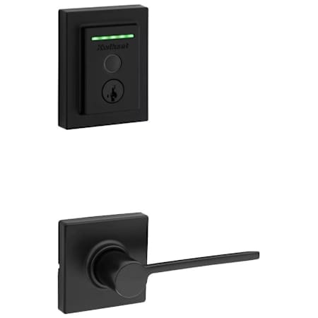 Kwikset Ladera Passage Lever and 959 Fingerprint Contemporary Halo WiFi Enabled Deadbolt Combo Pack with SmartKey Matte Black