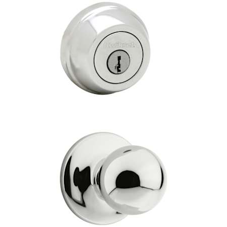 Kwikset Polo Passage Knob Set and Single Cylinder Keyed Entry Deadbolt Combo with SmartKey from the 780 Series Polished Chrome