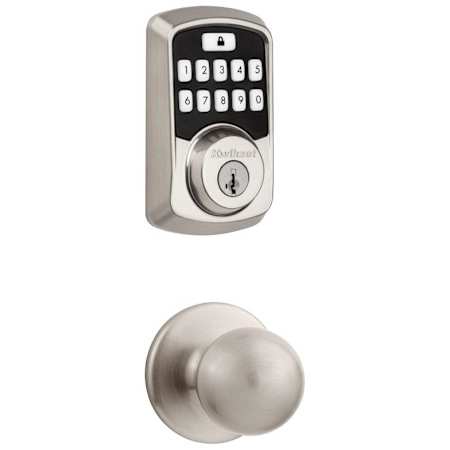 Kwikset Polo Passage Knob and 942 Aura Keypad Deadbolt Combo Pack with SmartKey and Bluetooth Technology Satin Nickel