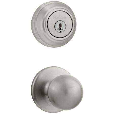 Kwikset Polo Passage Knob Set and Single Cylinder Keyed Entry Deadbolt Combo with SmartKey from the 980 Series Satin Nickel