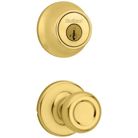 Kwikset Tylo Passage Knob Set and Single Cylinder Keyed Entry Deadbolt Combo with SmartKey from the 660 Series Polished Brass