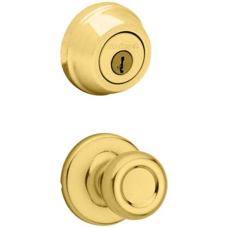 Kwikset Tylo Passage Knob Set and Single Cylinder Keyed Entry Deadbolt Combo with SmartKey from the 780 Series Polished Brass