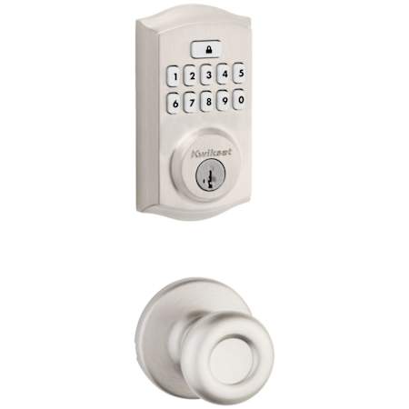 Kwikset Tylo Passage Knob Set and Electronic Keyless Entry Deadbolt Combo Pack with SmartKey from the SmartCode Deadbolts Touchpad Collection Satin Nickel