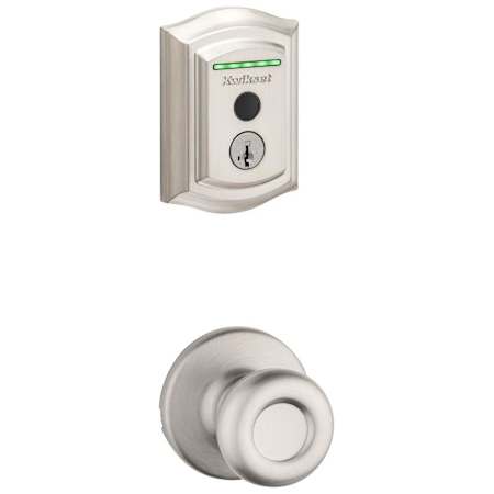 Kwikset Tylo Passage Knob and 959 Fingerprint Traditional Halo WiFi Enabled Deadbolt Combo Pack with SmartKey Satin Nickel