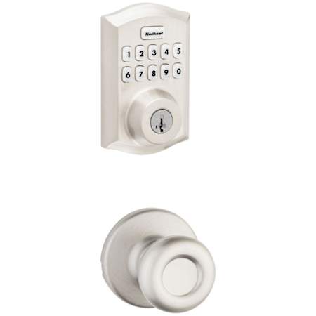 Kwikset Tylo Passage Knob Set and Electronic Keyless Entry Deadbolt Combo Pack with SmartKey from the Home Connect Collection Satin Nickel