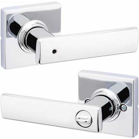 Kwikset Breton Privacy Door Lever Set with Square Rose Bright Chrome