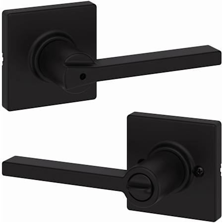 Kwikset Casey Privacy Door Lever Set with Square Rose Matte Black