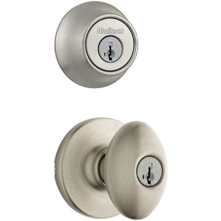 Kwikset Aliso (Round Rosette) Knob and 660 Deadbolt Combo Pack with SmartKey Satin Nickel