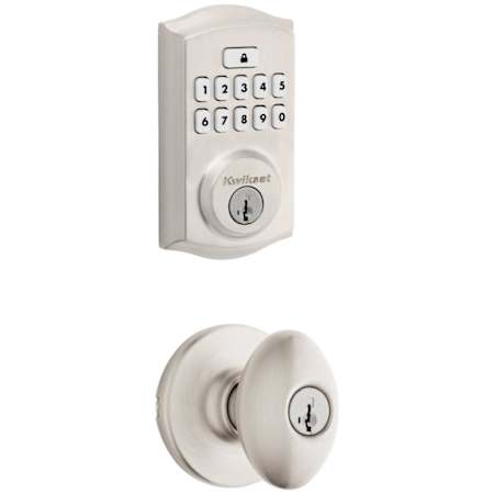 Kwikset Aliso Keyed Entry Knob Set and Electronic Keyless Entry Deadbolt Combo Pack with SmartKey from the SmartCode Deadbolts Touchpad Collection Satin Nickel