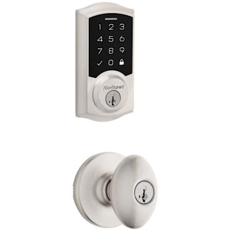 Kwikset Aliso Keyed Entry Knob Set and Electronic Keyless Entry Deadbolt Combo Pack with SmartKey from the SmartCode Deadbolts Touchscreen Collection Satin Nickel