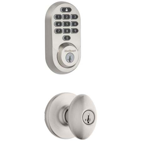 Kwikset Aliso Single Cylinder Keyed Entry Knob Set and Electronic Keyless Entry Deadbolt Combo Pack with SmartKey from the Halo Collection Satin Nickel