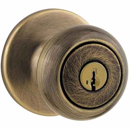 Kwikset Cove Keyed Entry Door Knobset with SmartKey Antique Brass