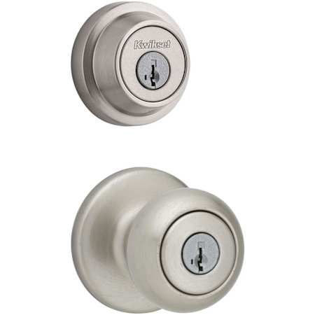 Kwikset Cove (Round Rosette) Knob and 660 Deadbolt Combo Pack with SmartKey Satin Nickel