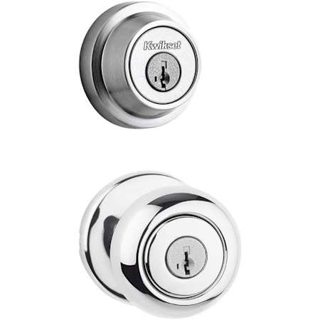 Kwikset Cove (Round Rosette) Knob and 660 Deadbolt Combo Pack with SmartKey Polished Chrome