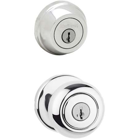 Kwikset Cove (Round Rosette) Knob and 780 Deadbolt Combo Pack with SmartKey Polished Chrome