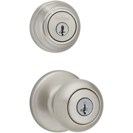 Kwikset Cove (Round Rosette) Knob and 980 Deadbolt Combo Pack with SmartKey Satin Nickel
