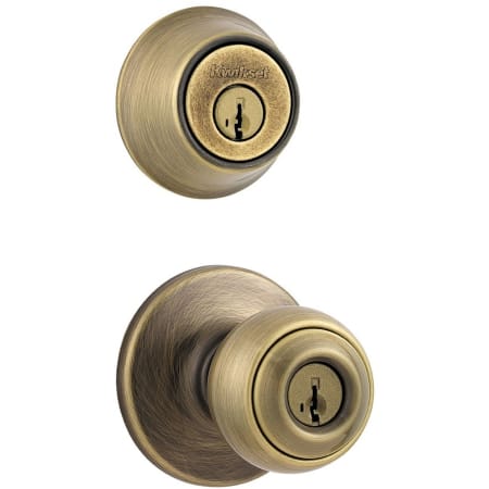 Kwikset Polo (Round Rosette) Knob and 660 Deadbolt Combo Pack with SmartKey Antique Brass