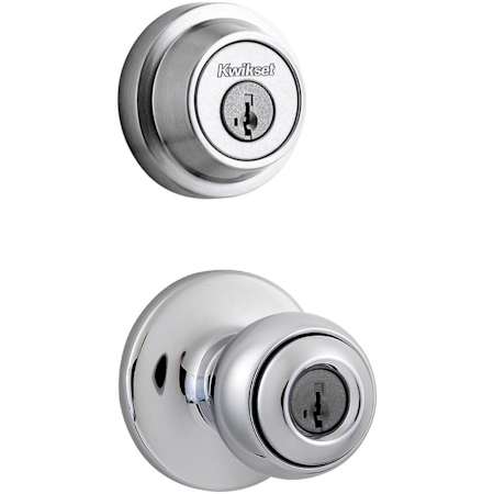 Kwikset Polo (Round Rosette) Knob and 660 Deadbolt Combo Pack with SmartKey Polished Chrome