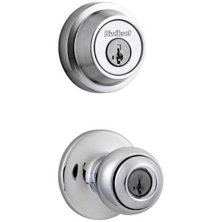 Kwikset Polo Single Cylinder Keyed Entry Knob Set and Deadbolt Combo with SmartKey from the Contemporary Collection Polished Chrome