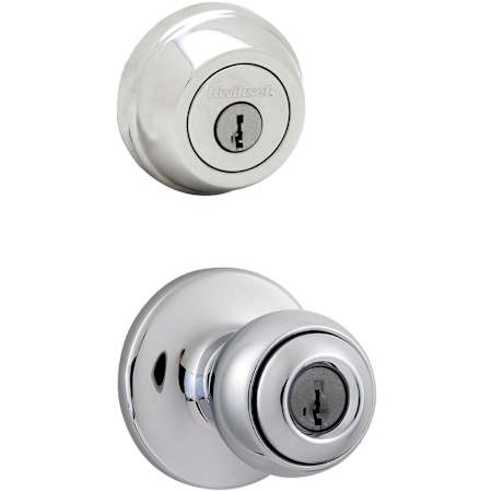 Kwikset Polo (Round Rosette) Knob and 780 Deadbolt Combo Pack with SmartKey Polished Chrome