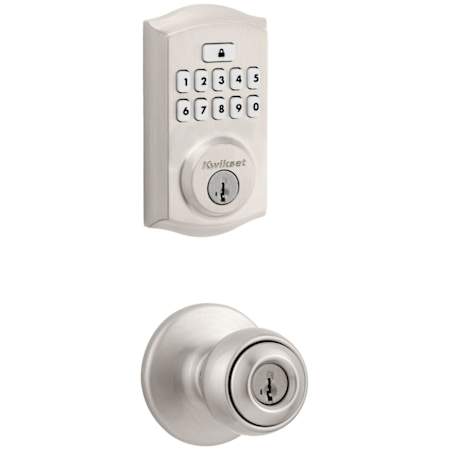 Kwikset Polo Keyed Entry Knob Set and Electronic Keyless Entry Deadbolt Combo Pack with SmartKey from the SmartCode Deadbolts Touchpad Collection Satin Nickel