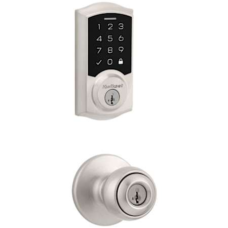 Kwikset Polo Keyed Entry Knob Set and Electronic Keyless Entry Deadbolt Combo Pack with SmartKey from the SmartCode Deadbolts Touchscreen Collection Satin Nickel