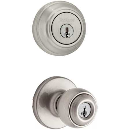 Kwikset Polo (Round Rosette) Knob and 980 Deadbolt Combo Pack with SmartKey Satin Nickel
