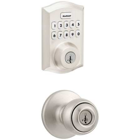 Kwikset Polo Single Cylinder Keyed Entry Knob Set and Electronic Keyless Entry Deadbolt Combo Pack with SmartKey from the Home Connect Collection Satin Nickel