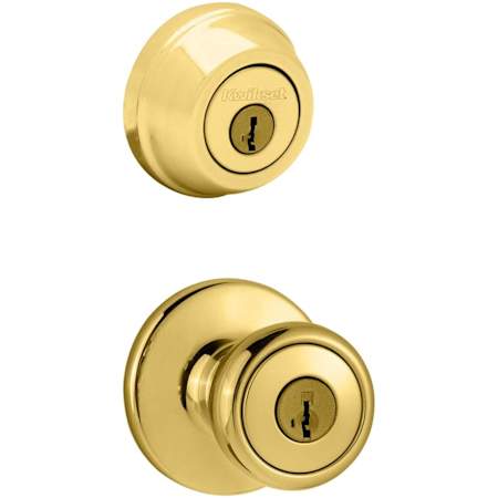 Kwikset Tylo (Round Rosette) Knob and 780 Deadbolt Combo Pack with SmartKey Polished Brass