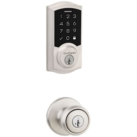 Kwikset Tylo Keyed Entry Knob Set and Electronic Keyless Entry Deadbolt Combo Pack with SmartKey from the SmartCode Deadbolts Touchscreen Collection Satin Nickel