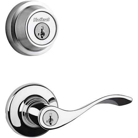 Kwikset Balboa (Round Rosette) Lever and 660 Deadbolt Combo Pack with SmartKey Polished Chrome