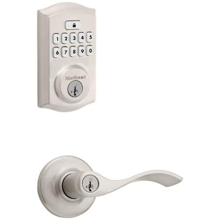 Kwikset Balboa Keyed Entry Lever Set and Electronic Keyless Entry Deadbolt Combo Pack with SmartKey from the SmartCode Deadbolts Touchpad Collection Satin Nickel