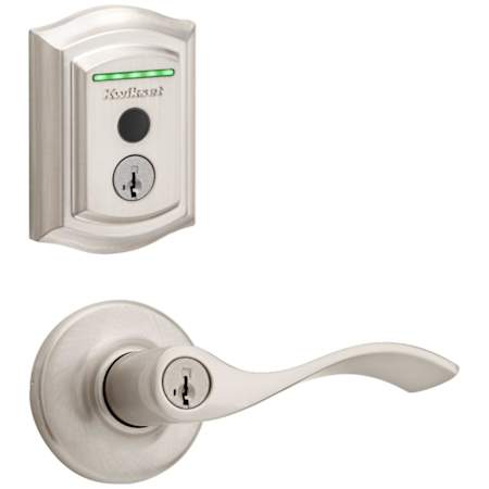 Kwikset Balboa Single Cylinder Keyed Entry Lever Set and Electronic Keyless Entry Deadbolt Combo Pack with SmartKey from the Halo Collection Satin Nickel
