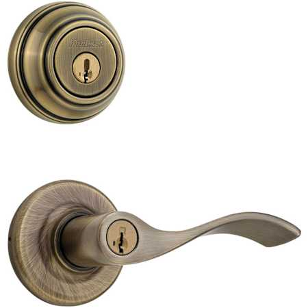 Kwikset Balboa (Round Rosette) Lever and 980 Deadbolt Combo Pack with SmartKey Antique Brass