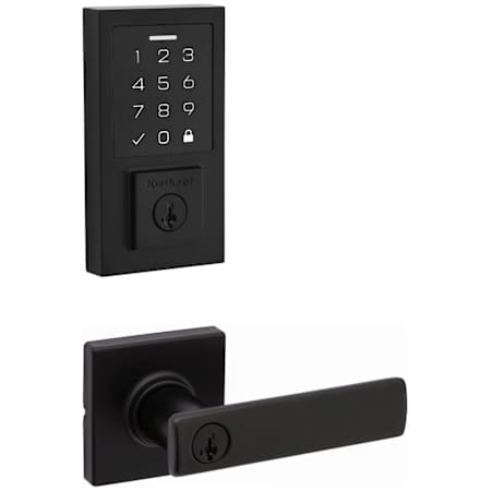 Kwikset Breton Keyed Entry Lever Set and Electronic Keyless Entry Deadbolt Combo Pack with SmartKey from the SmartCode Deadbolts Touchscreen Collection Matte Black
