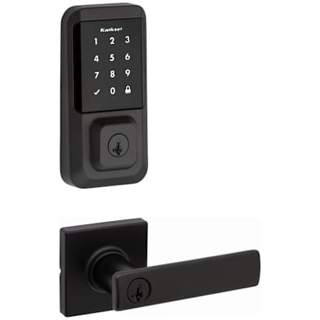 Kwikset Breton Single Cylinder Keyed Entry Lever Set and Electronic Keyless Entry Deadbolt Combo Pack with SmartKey from the Halo Collection Matte Black