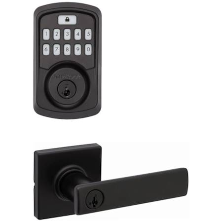 Kwikset Breton Single Cylinder Keyed Entry Lever Set and Electronic Keyless Entry Deadbolt Combo Pack with SmartKey from the Aura Collection Matte Black