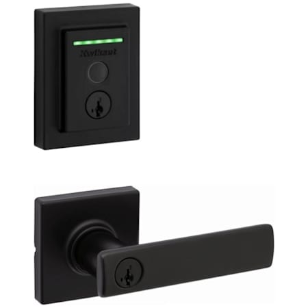 Kwikset Breton Single Cylinder Keyed Entry Lever Set and Electronic Keyless Entry Deadbolt Combo Pack with SmartKey from the Halo Collection Matte Black