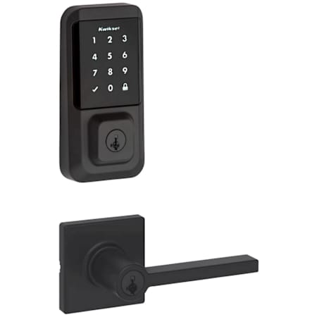 Kwikset Casey Single Cylinder Keyed Entry Lever Set and Electronic Keyless Entry Deadbolt Combo Pack with SmartKey from the Halo Collection Matte Black
