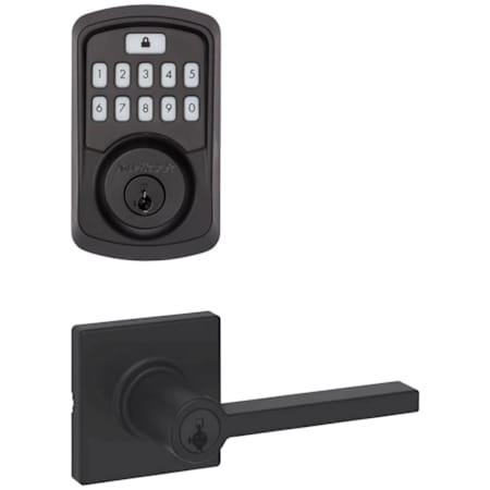 Kwikset Casey Single Cylinder Keyed Entry Lever Set and Electronic Keyless Entry Deadbolt Combo Pack with SmartKey from the Aura Collection Matte Black