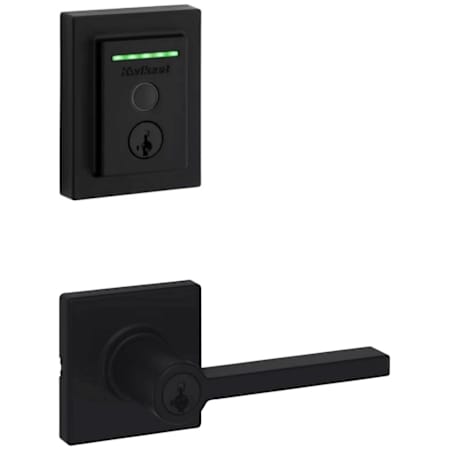 Kwikset Casey Single Cylinder Keyed Entry Lever Set and Electronic Keyless Entry Deadbolt Combo Pack with SmartKey from the Halo Collection Matte Black