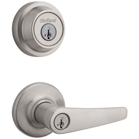 Kwikset Delta Single Cylinder Keyed Entry Lever Set and Deadbolt Combo with SmartKey from the Contemporary Collection Satin Nickel
