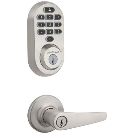 Kwikset Delta Single Cylinder Keyed Entry Lever Set and Electronic Keyless Entry Deadbolt Combo Pack with SmartKey from the Halo Collection Satin Nickel