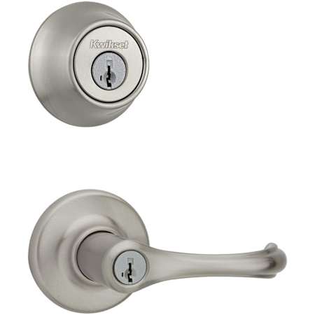 Kwikset Dorian (Round Rosette) Lever and 660 Deadbolt Combo Pack with SmartKey Satin Nickel