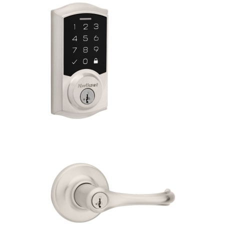 Kwikset Dorian Keyed Entry Lever Set and Electronic Keyless Entry Deadbolt Combo Pack with SmartKey from the SmartCode Deadbolts Touchscreen Collection Satin Nickel