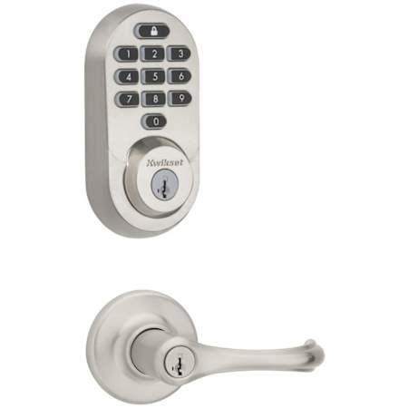 Kwikset Dorian Single Cylinder Keyed Entry Lever Set and Electronic Keyless Entry Deadbolt Combo Pack with SmartKey from the Halo Collection Satin Nickel