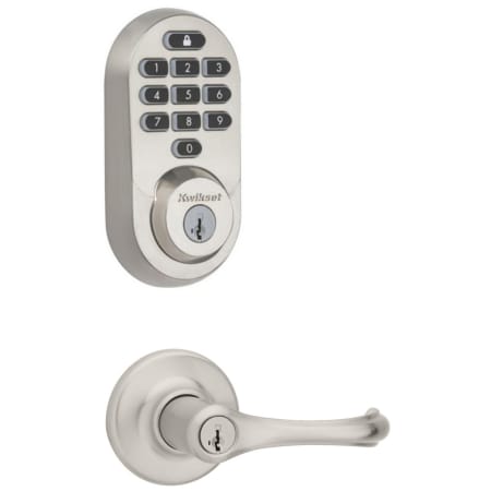 Kwikset Dorian Single Cylinder Keyed Entry Lever Set and Electronic Keyless Entry Deadbolt Combo Pack with SmartKey from the Halo Collection Satin Nickel