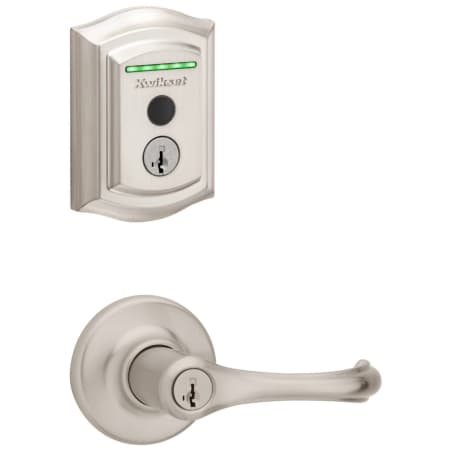 Kwikset Dorian Single Cylinder Keyed Entry Lever Set and Electronic Keyless Entry Deadbolt Combo Pack with SmartKey from the Halo Collection Satin Nickel