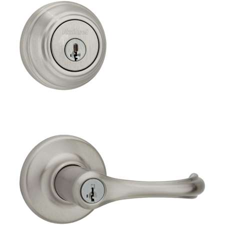 Kwikset Dorian (Round Rosette) Lever and 980 Deadbolt Combo Pack with SmartKey Satin Nickel
