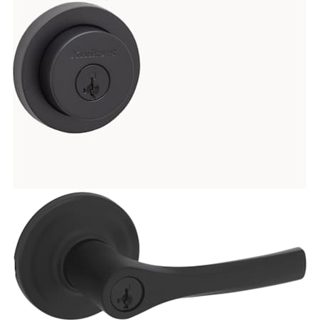 Kwikset Henley Single Cylinder Keyed Entry Lever Set and Milan Deadbolt Combo Pack with SmartKey Matte Black
